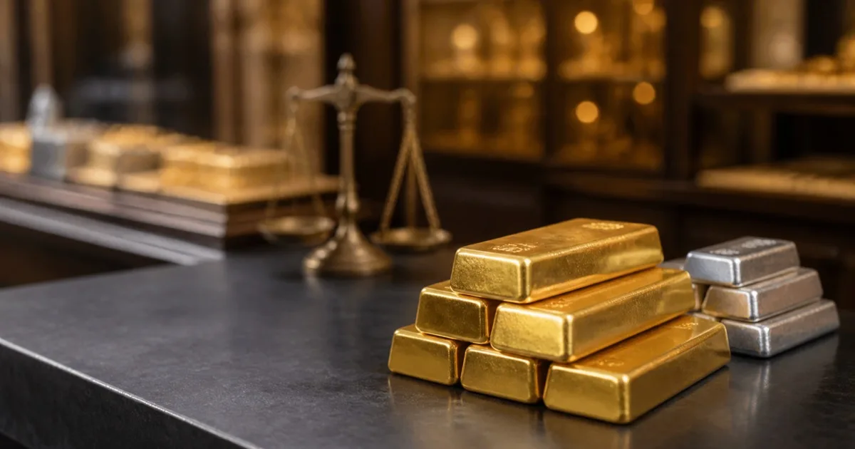 Gold and silver bullion bars at an Indian bullion market counter
